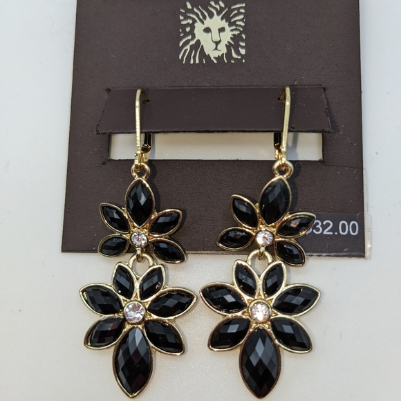 Anne Klien Gold-tone/ Black Necklace and Earrings 2pc Jewelry Set - Picture 3 of 16